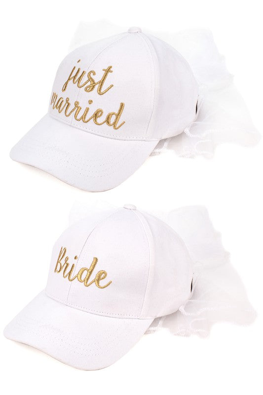 White Bride's Baseball Cap with Veil