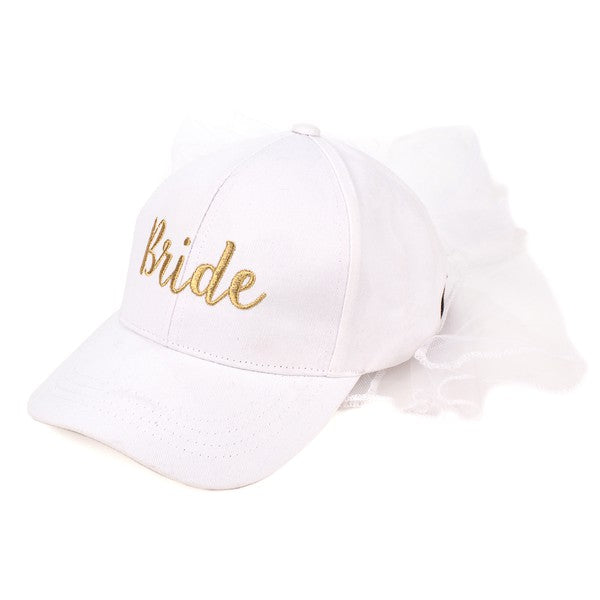 White Bride's Baseball Cap with Veil