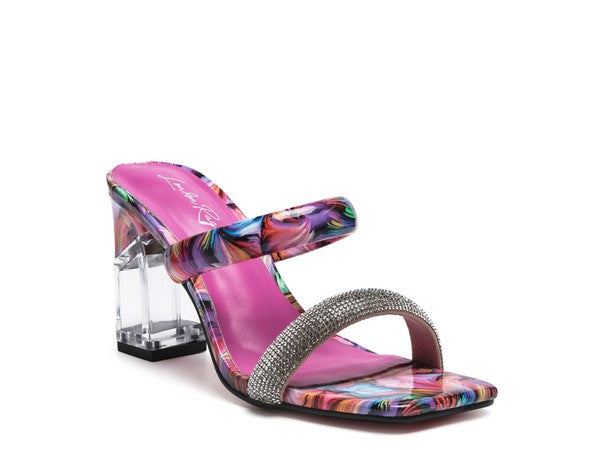 Chanclas con estampado de mármol y tacón en bloque transparente Krypton para mujer