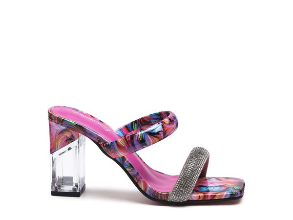 Chanclas con estampado de mármol y tacón en bloque transparente Krypton para mujer