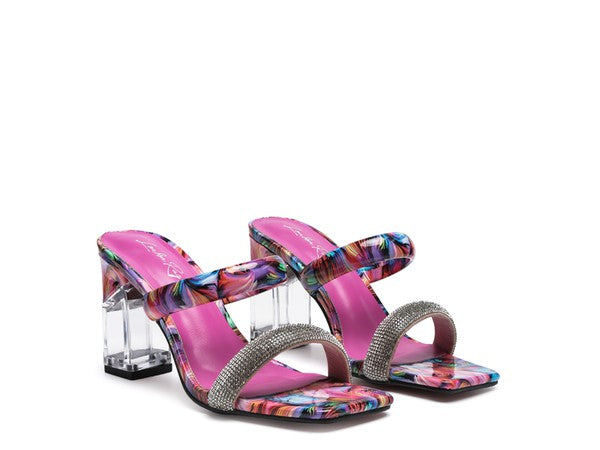 Chanclas con estampado de mármol y tacón en bloque transparente Krypton para mujer