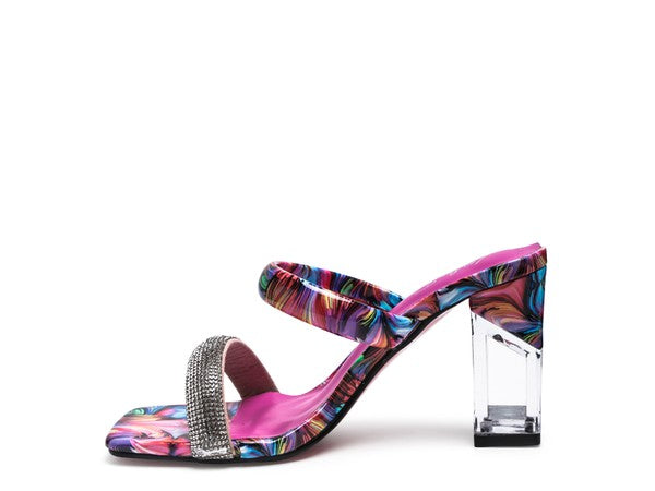 Chanclas con estampado de mármol y tacón en bloque transparente Krypton para mujer