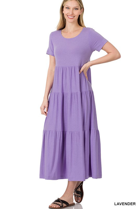 Women's Short Sleeve Tiered Midi Dress