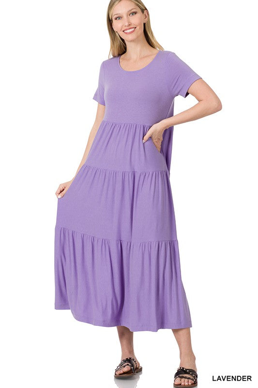 Women's Short Sleeve Tiered Midi Dress