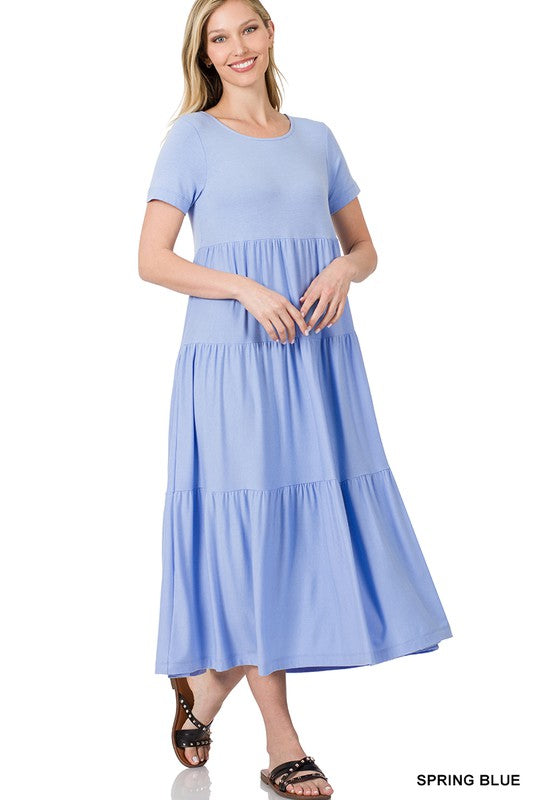 Women's Short Sleeve Tiered Midi Dress