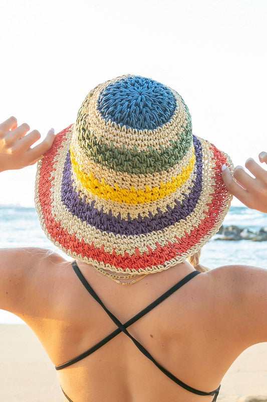 Rainbow Woven Straw Sun Bucket Hat