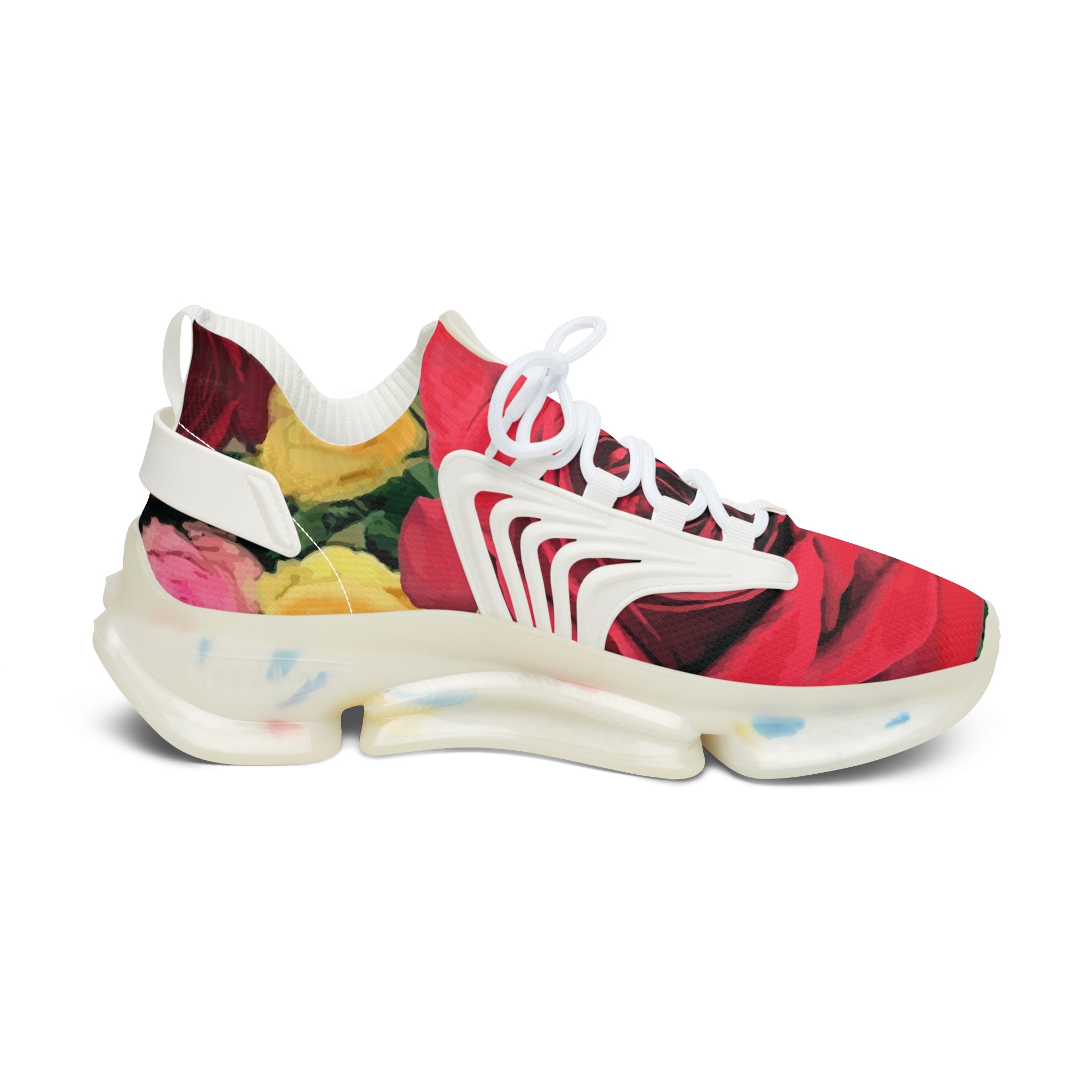 Women's Red and Yellow Roses Mesh Sneakers