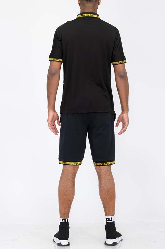 Men's Lion Head Emblem Polo Shirt and Short Set