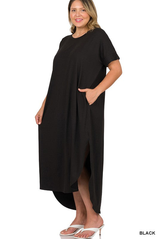 Women's Plus Brushed DTY Short Sleeve Maxi Dress