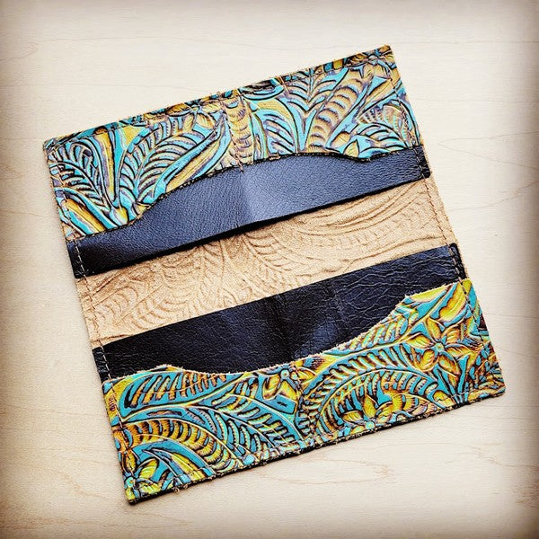 Women's Embossed Leather Wallet in Dallas Turquoise