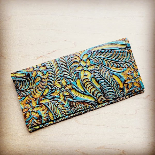 Women's Embossed Leather Wallet in Dallas Turquoise