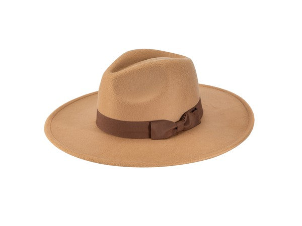 Women's Wide Brim Ribbon Fedora Hat