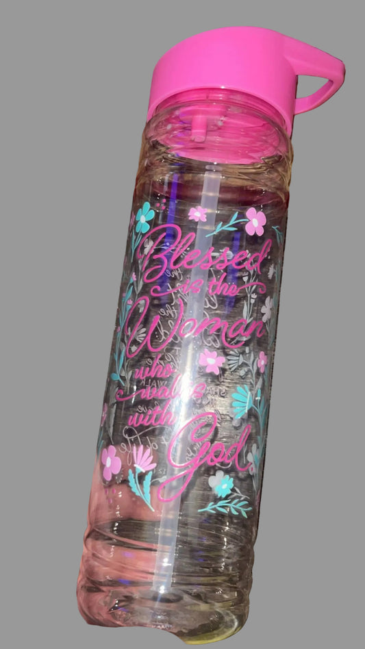 Pink Clear Scripture Plastic Water Bottle