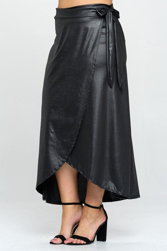 Women's Faux Leather Maxi Wrap Skirt