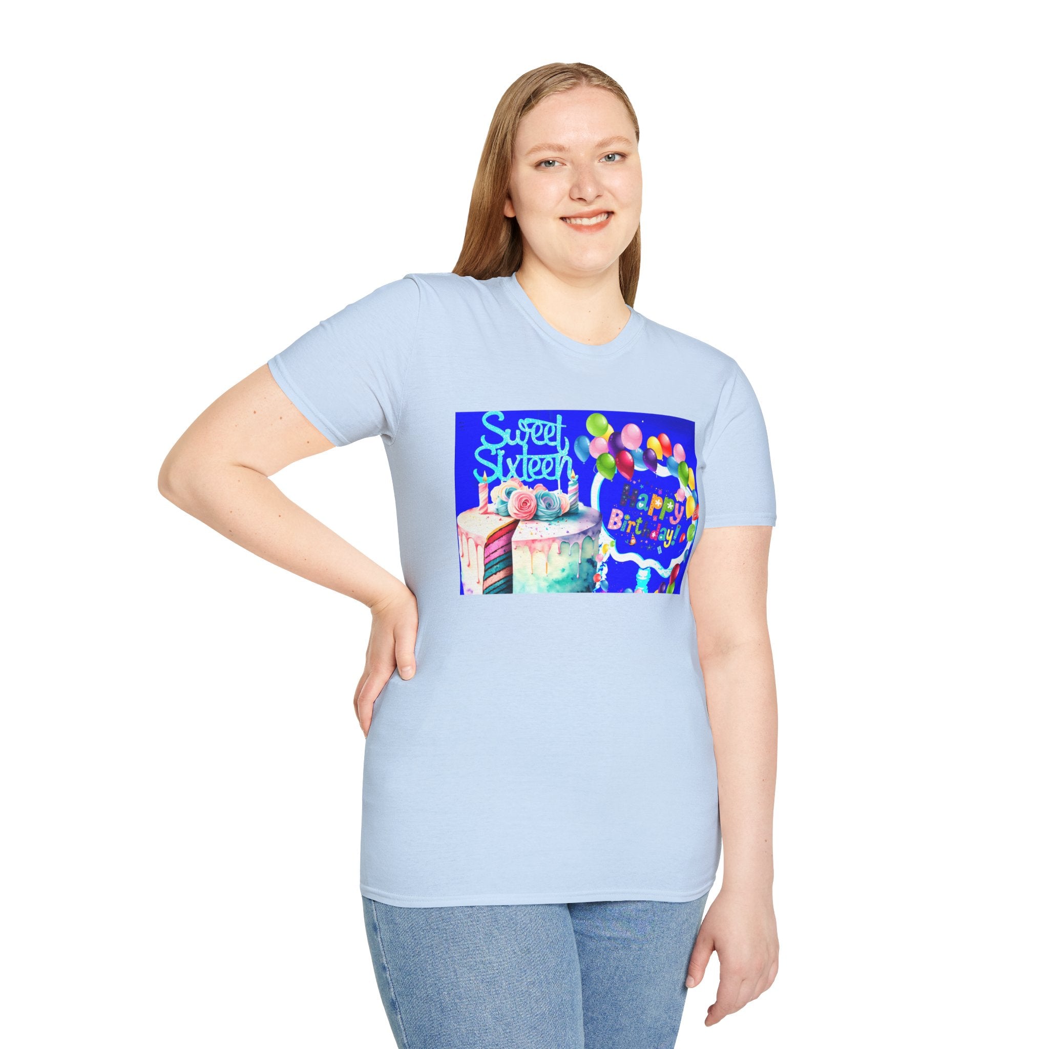 Sweet Sixteen Birthday Cake Balloons T-Shirt, Celebration Tee, Unisex Happy 16th Bday Gift