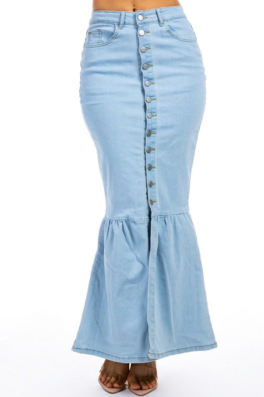 Women's Light Wash Long Denim Maxi Skirt