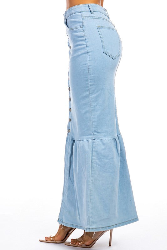 Women's Light Wash Long Denim Maxi Skirt