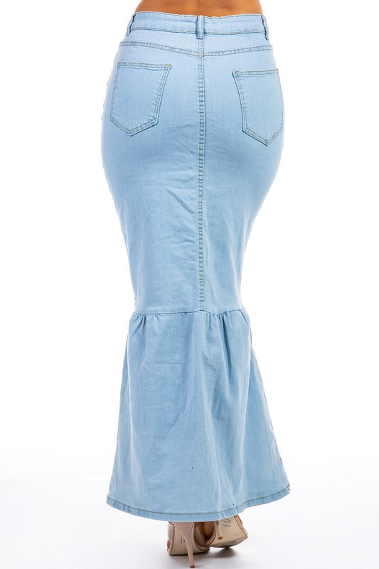 Women's Light Wash Long Denim Maxi Skirt