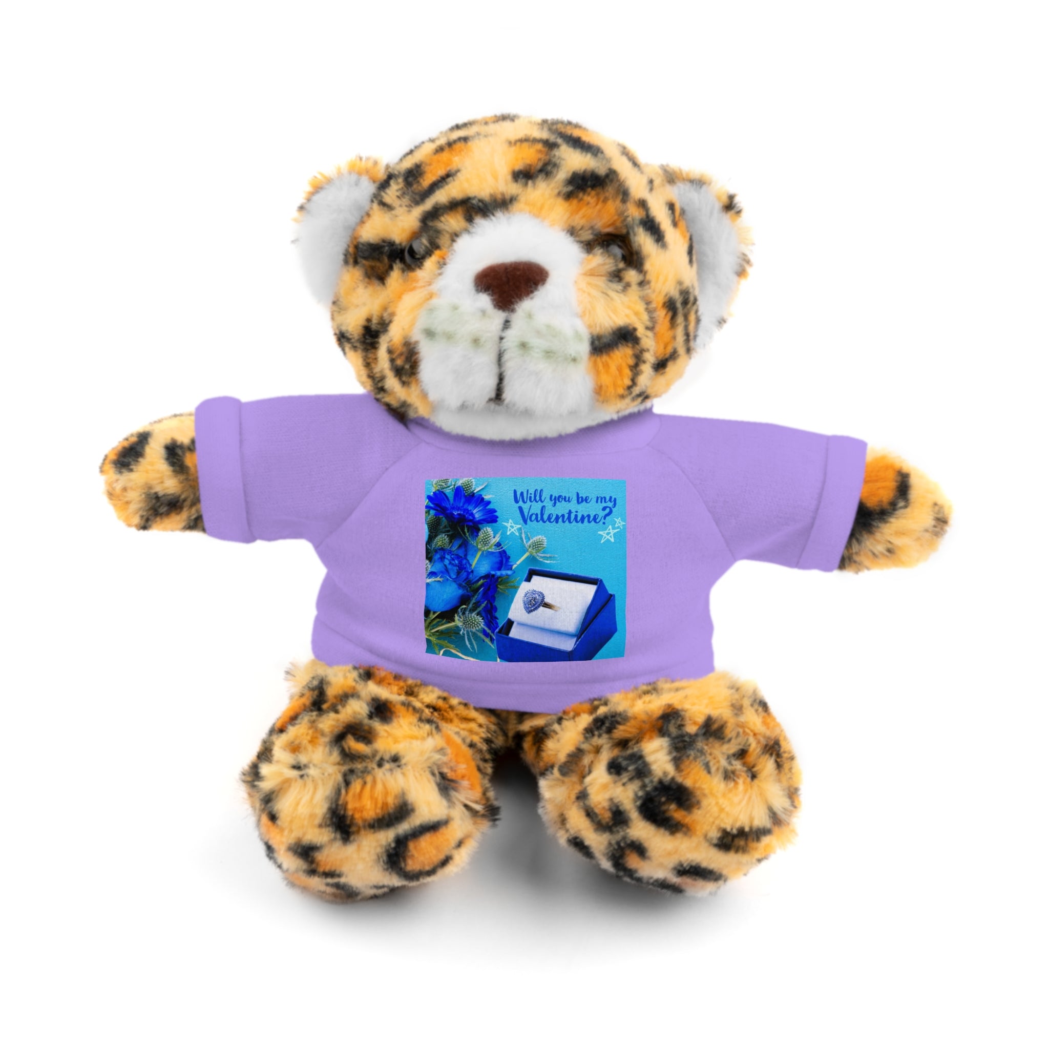 Will You Be My Valentine? Stuffed Animal wearing T-shirt