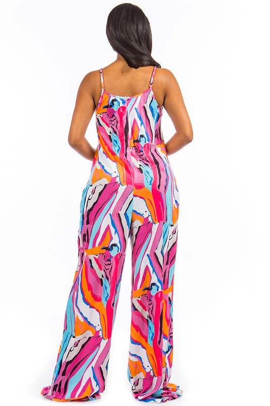 Women's Sleeveless Fuschia Print Palazzo Bottoms Jumpsuit