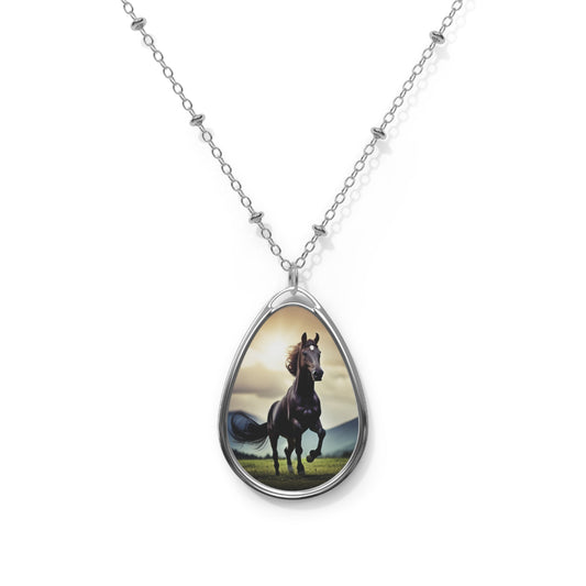 Wild Black Horse Oval Necklace