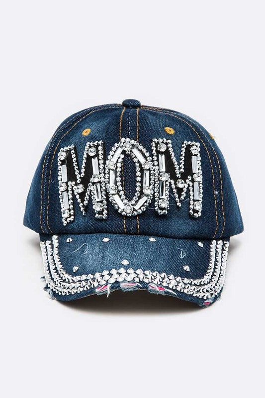 MOM Crystal Decorated Denim Cap