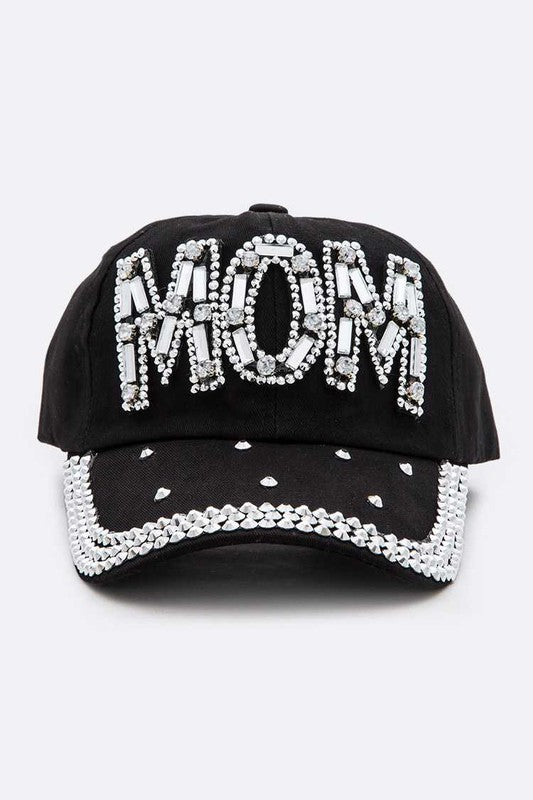 MOM Crystal Decorated Denim Cap