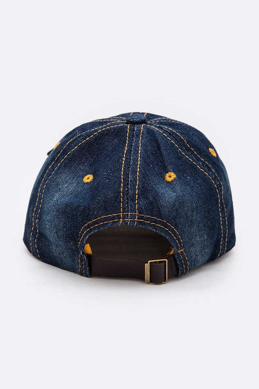 MOM Crystal Decorated Denim Cap