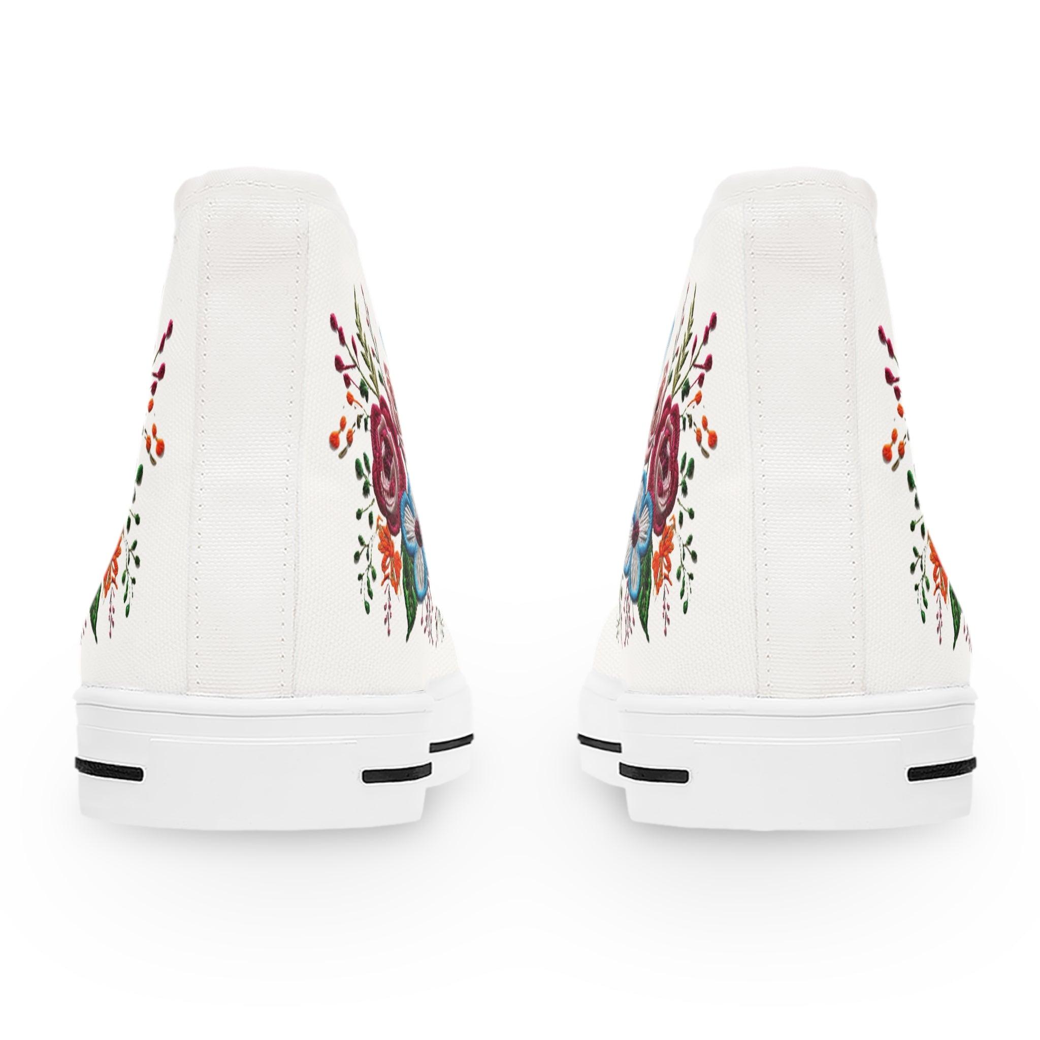 Womens White High Top Sneakers with Vibrant Wildflower Design