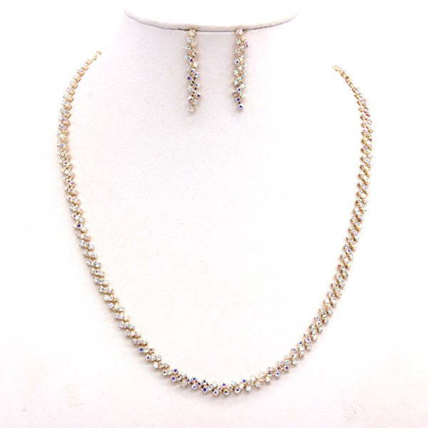 Rhinestone Luxury Necklace Earrings Jewelry Set