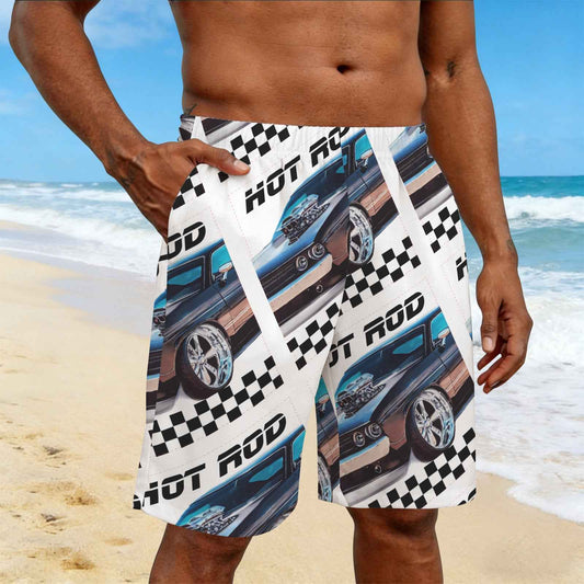 Hot Rod Muscle Car Men's All Over Print Elastic Beach Shorts