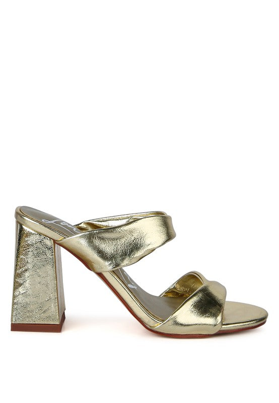 Women's Hot Mess High Heeled Metallic Block Sandals