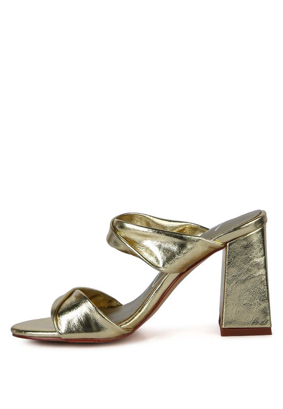 Women's Hot Mess High Heeled Metallic Block Sandals