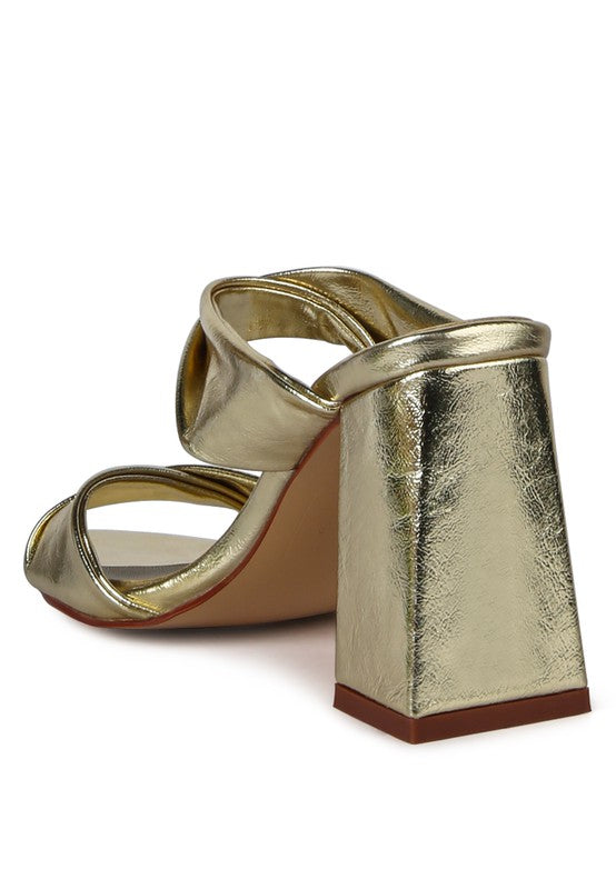 Women's Hot Mess High Heeled Metallic Block Sandals