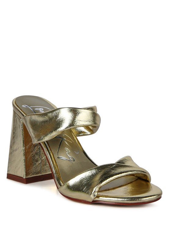 Women's Hot Mess High Heeled Metallic Block Sandals