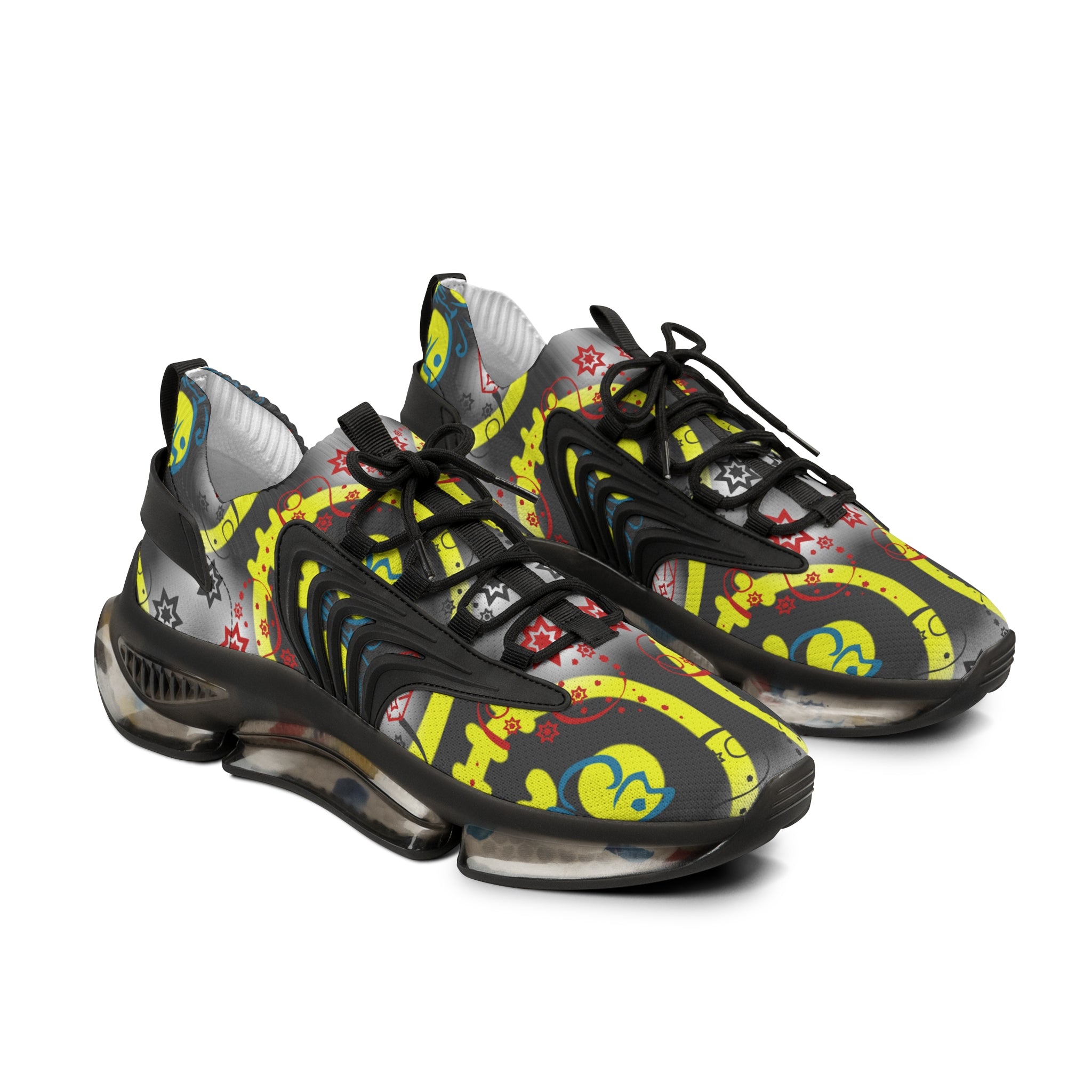 Men's Yellow Graffiti Mesh Sneakers