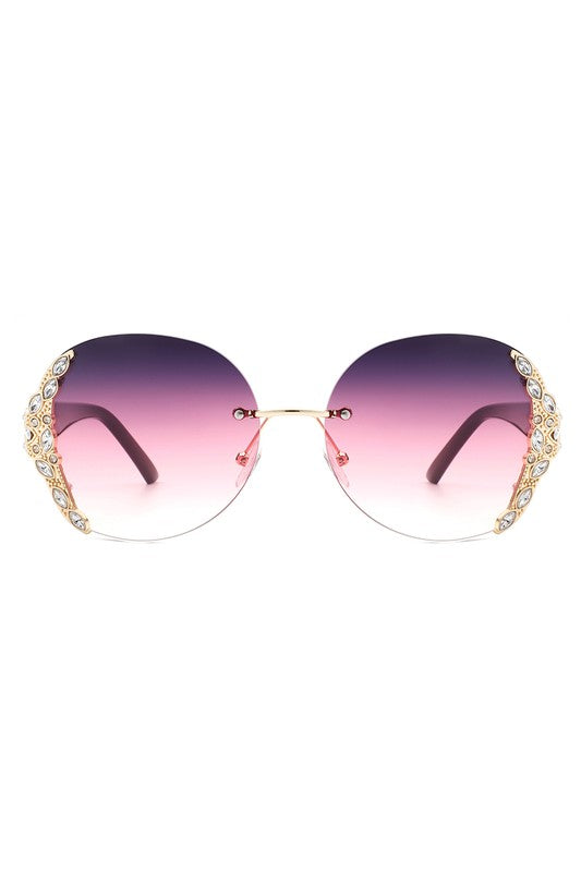 Gafas de sol extragrandes con diamantes de imitación redondos sin montura para mujer