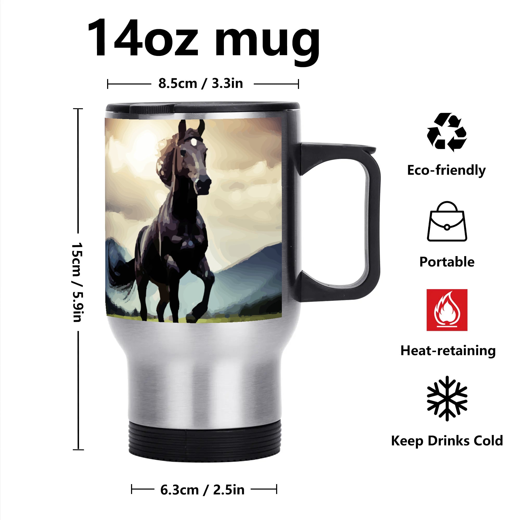 Wild Black Horse Stainless Steel Travel Coffee Mug -14 oz