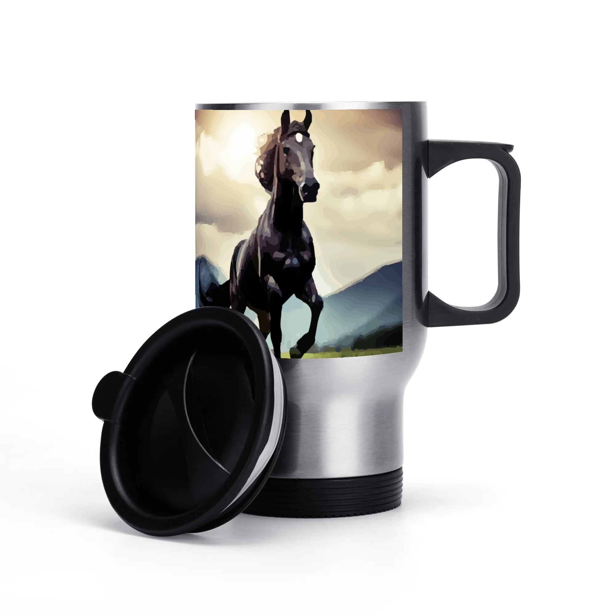 Wild Black Horse Stainless Steel Travel Coffee Mug -14 oz