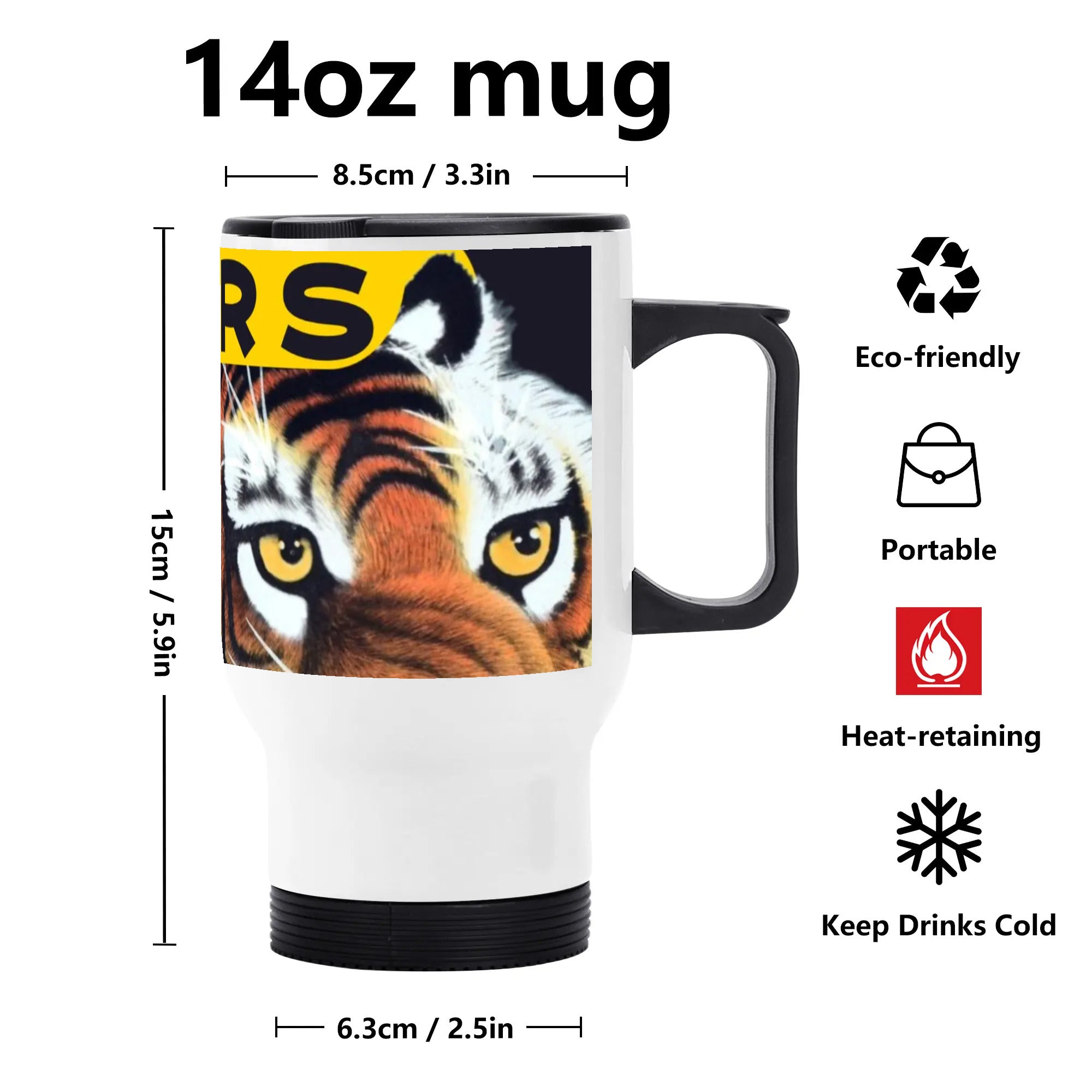 Tigers Fan Stainless Steel Travel Coffee Mug - 14 oz