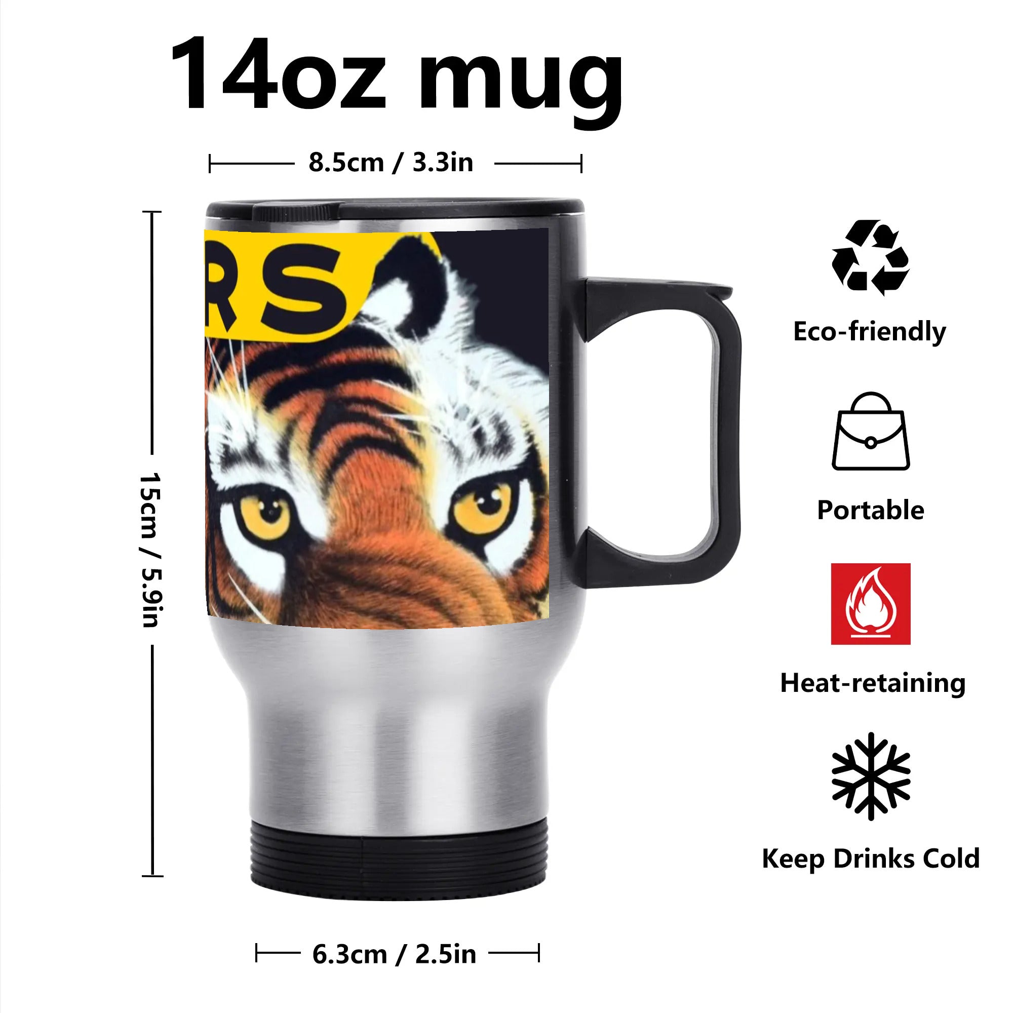 Tigers Fan Stainless Steel Travel Coffee Mug - 14 oz