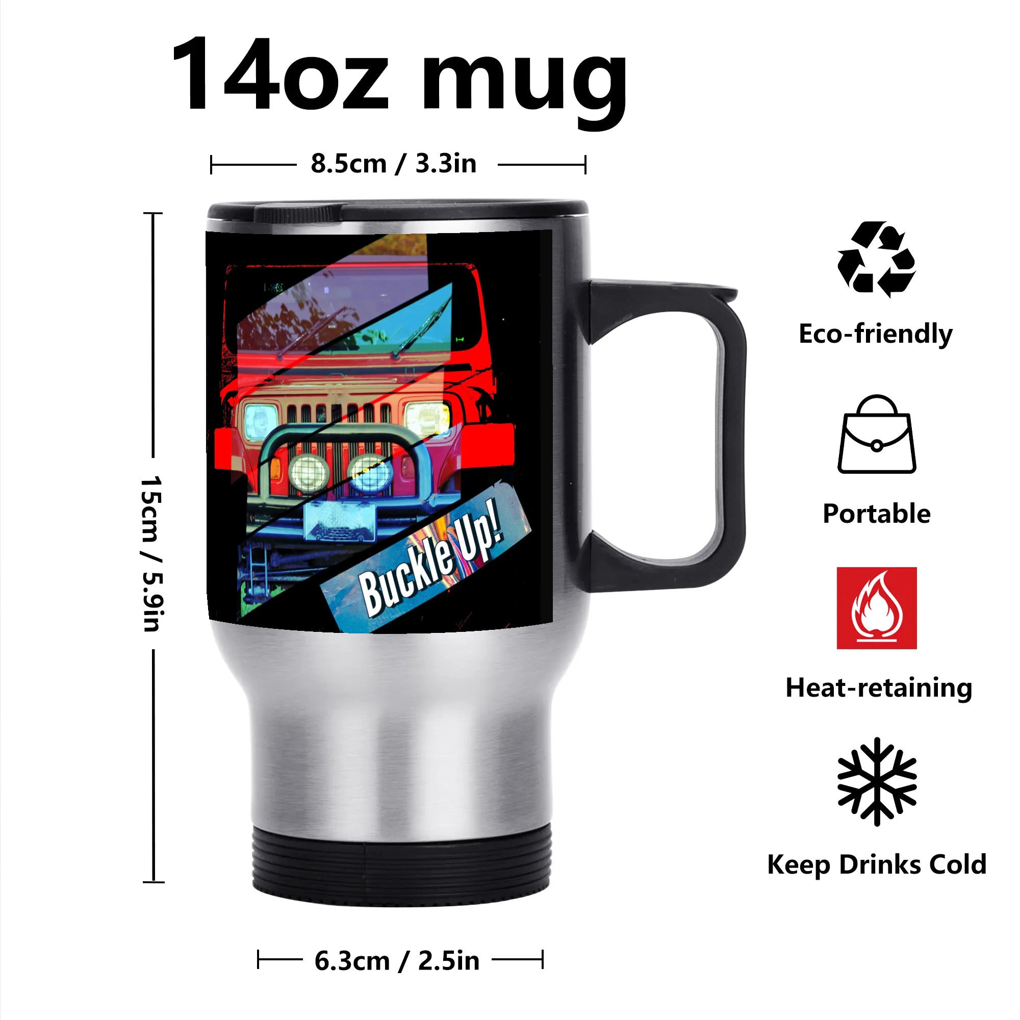 Buckle Up!  4-wheel Drive Stainless Steel Travel Coffee Mug - 14 oz