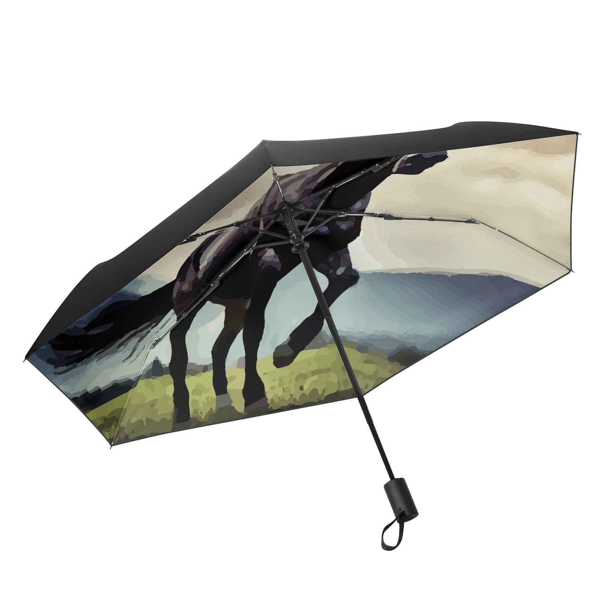 Wild Black Horse Fully Automatic Umbrella with Design Inside