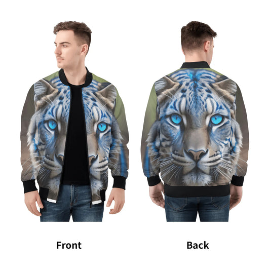 Men's Blue Wildcat Printed Bomber Jacket