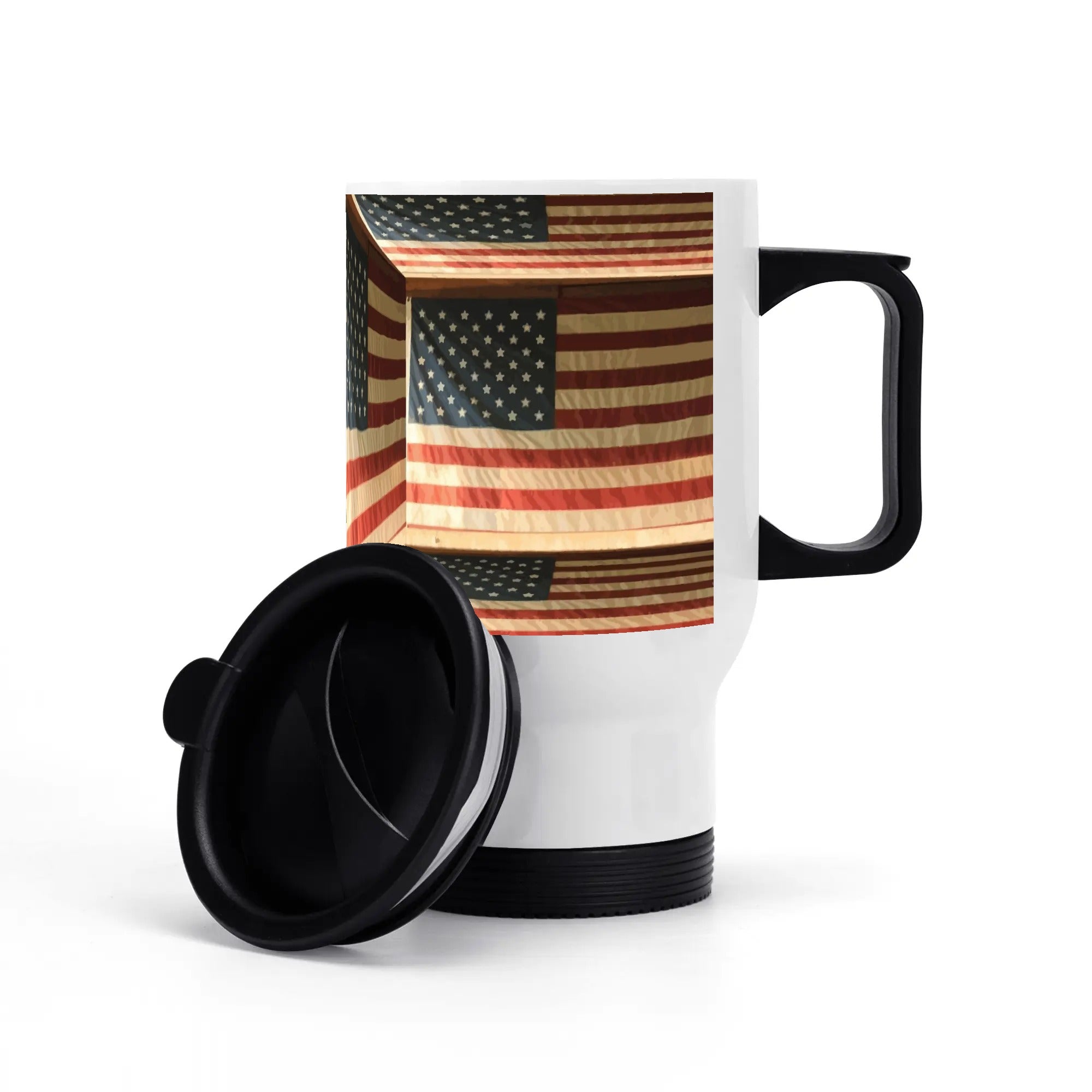3D Illusion American Flag Stainless Steel Travel Coffee Mug - 14 oz
