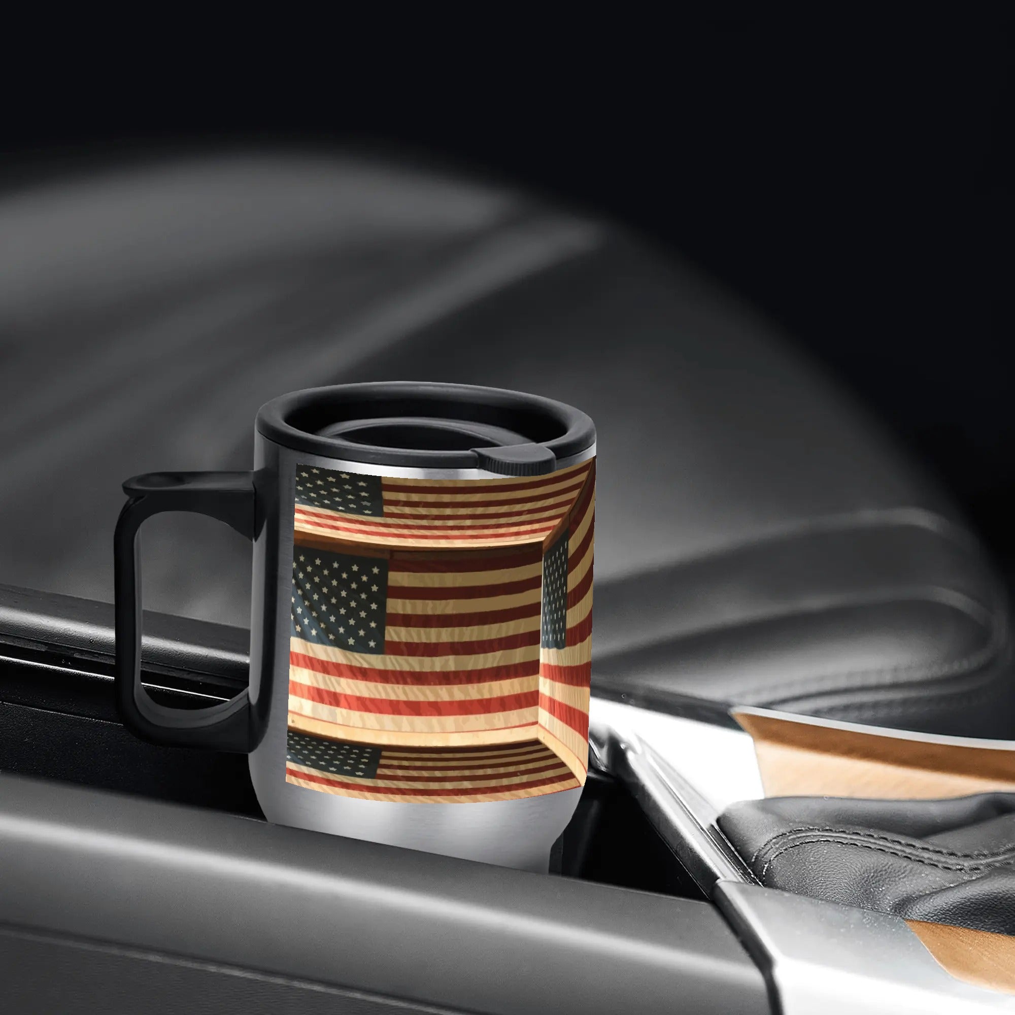 3D Illusion American Flag Stainless Steel Travel Coffee Mug - 14 oz