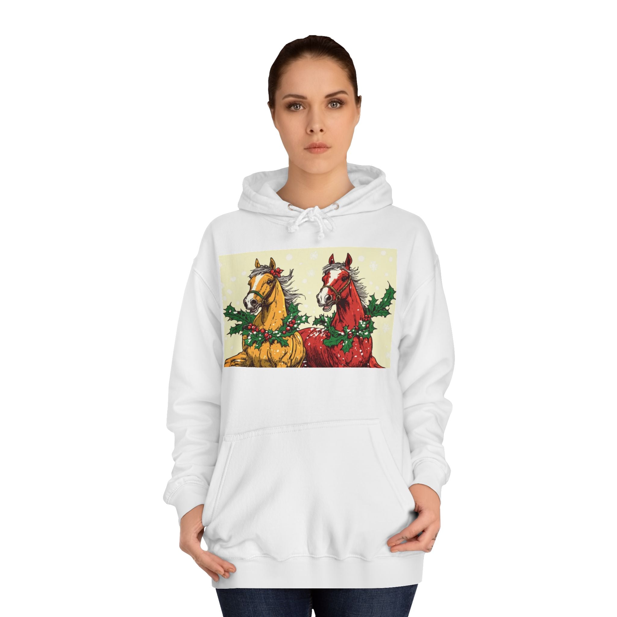 Christmas Horses Unisex College Hoodie