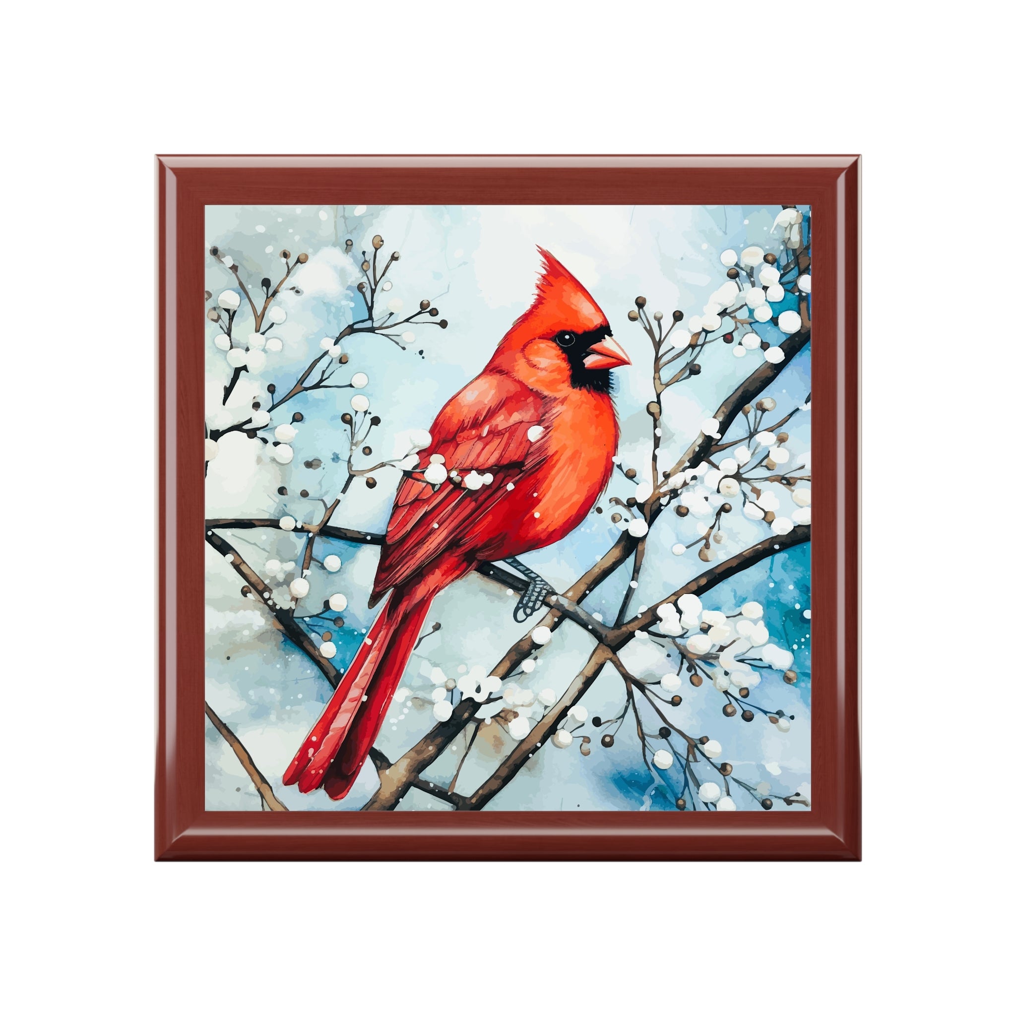 Red Bird in the Snow Jewelry Box