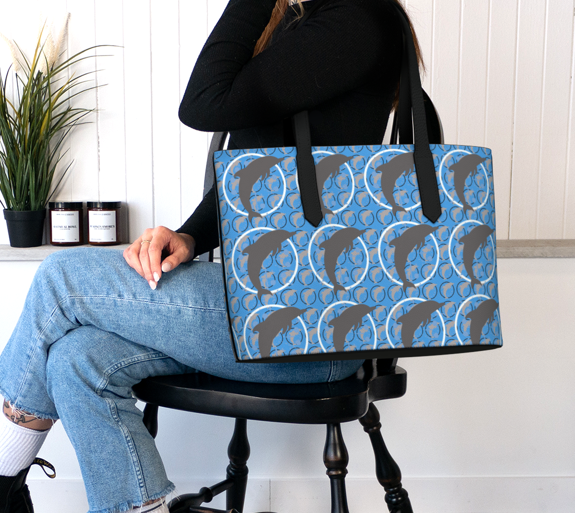 Women's Dancing Dolphins Printed Vegan Leather Tote Bag