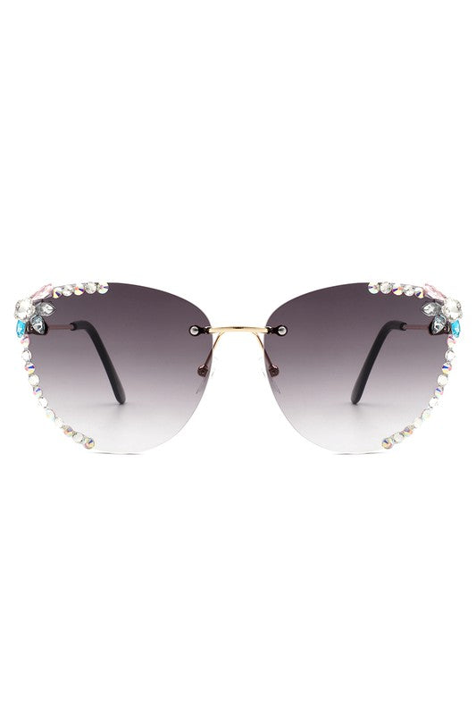 Gafas de sol estilo ojo de gato sin montura con diamantes de imitación para mujer